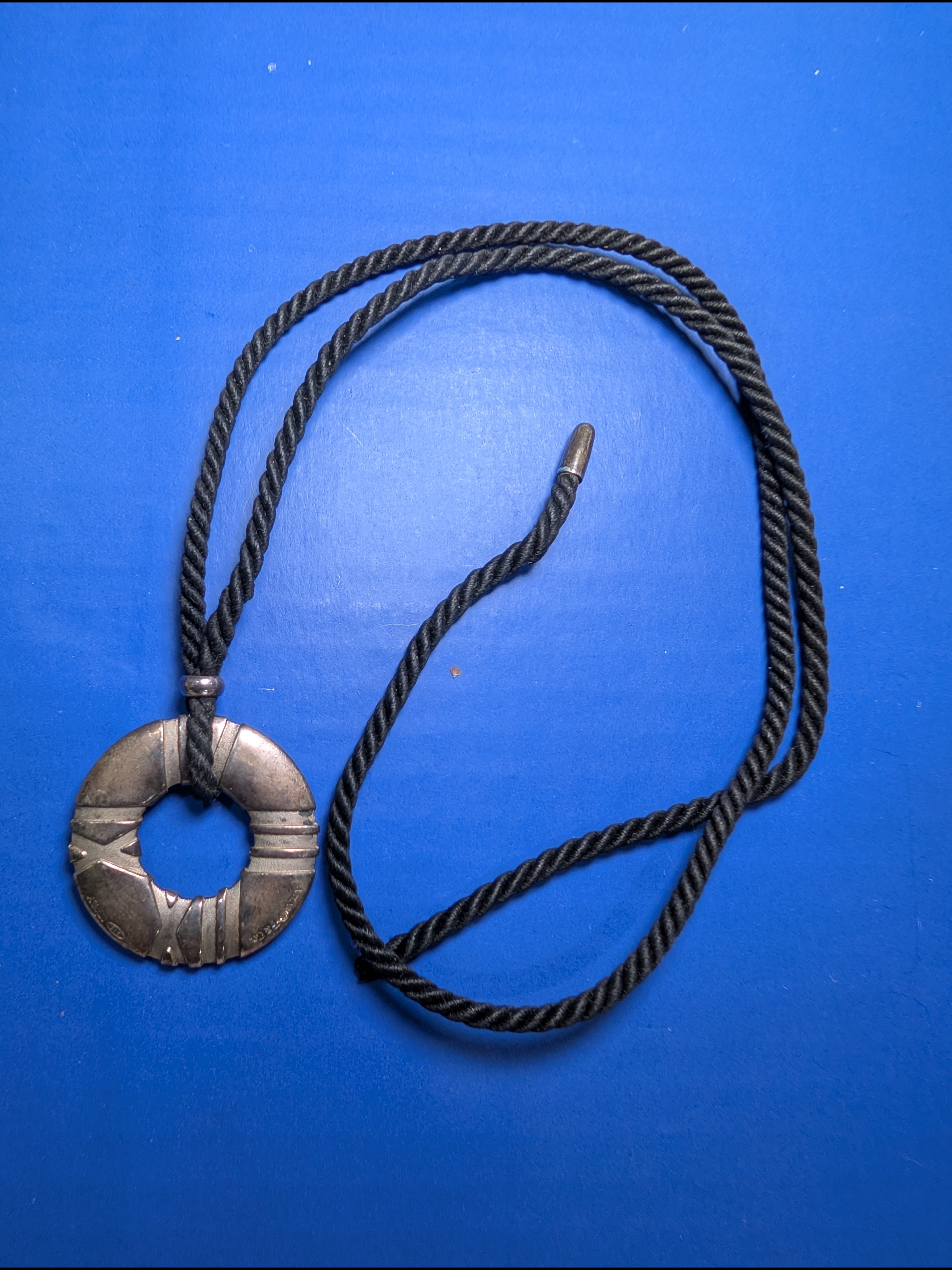 Vintage Atlas T&Co Italy Pendant Necklace Black Cord Statement Piece